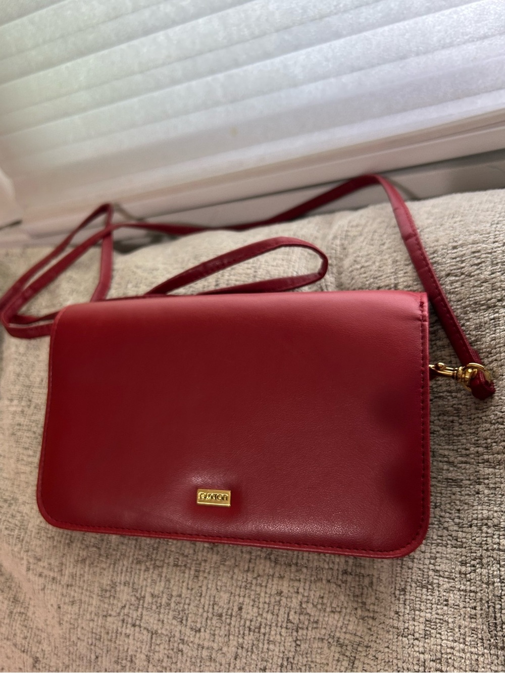 Buxton Ruby Red Leather Crossbody Bag with Gold Accent Wallet Card Organizer